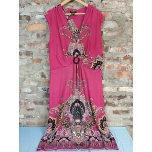 Glamour Knee length Dress Womens Plus Size 16W 16 Pink printed stretch